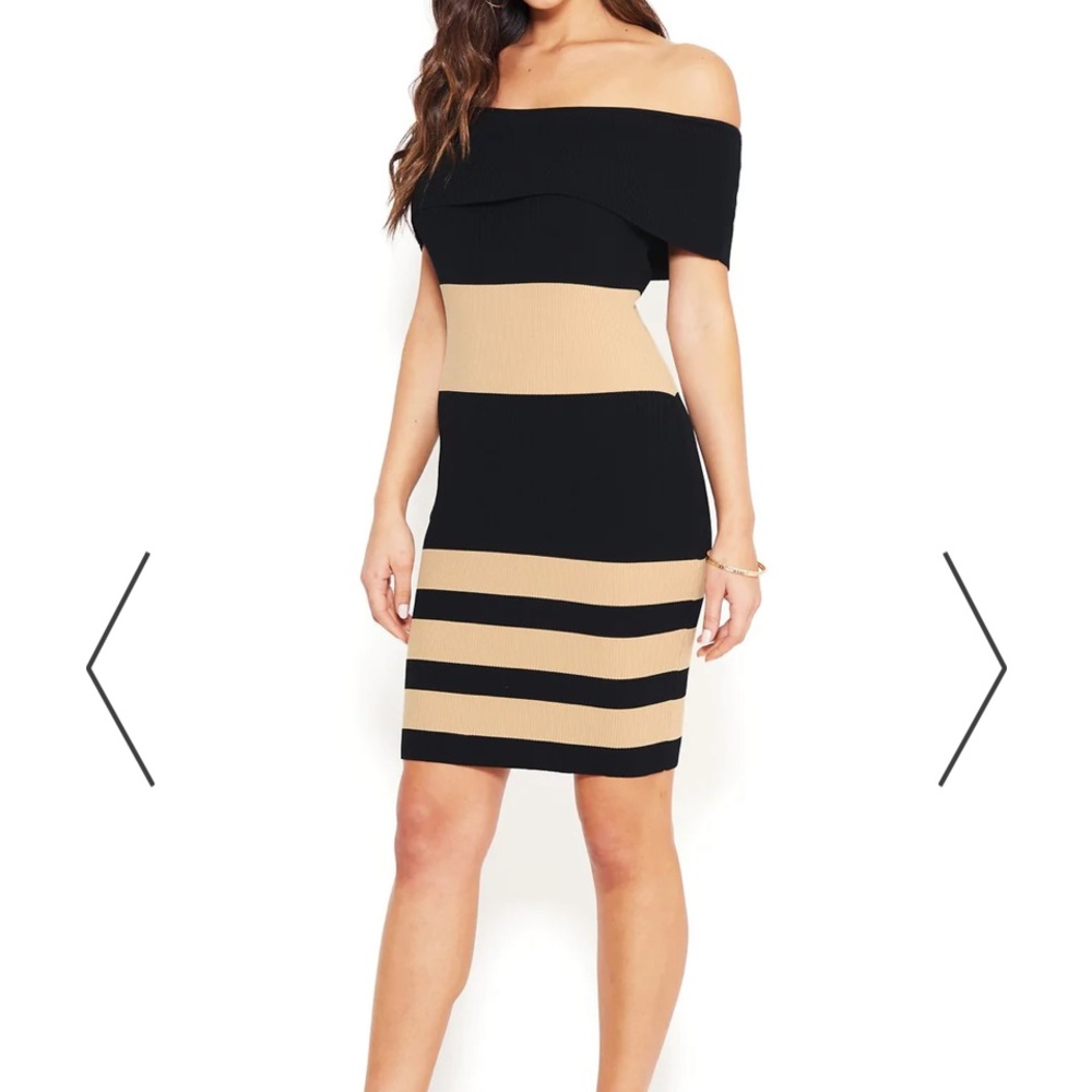 STRIPED OFF SHOULDER DRESS BEBE